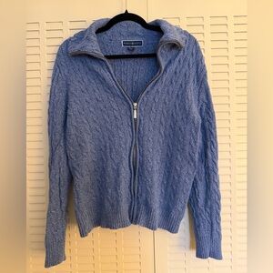 Karen Scott Blue Cable Knit Zip Sweater | 100% Cotton | Medium